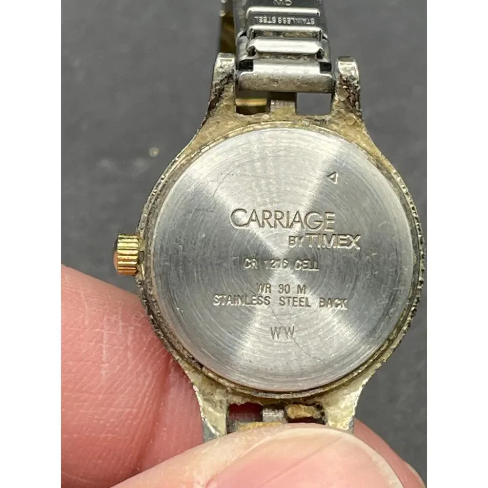 Vintage Carriage 30M Timex Watch Women Gold Tone Stretch Band Two Tone 24mm